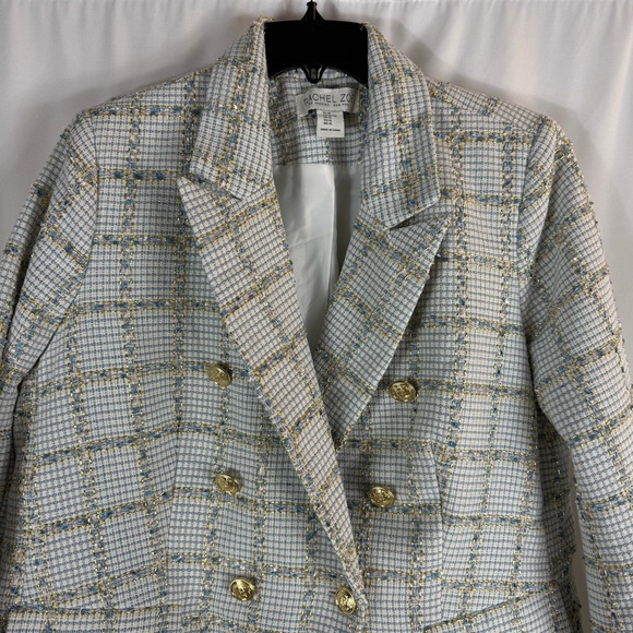 Rachel Zoe tweed blazer size: XL white and blue color With Gold Button - Picture 3 of 13